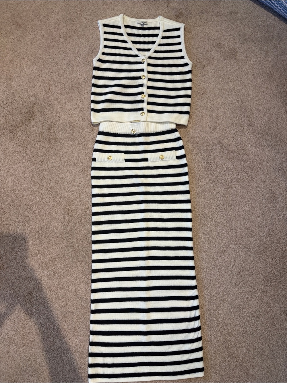Moon River Black & White Striped Knit Skirt Set